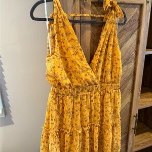 Lulu's Mustard Yellow Floral Maxi Dress